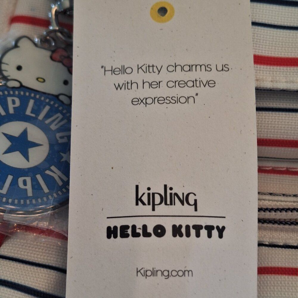 NEW Kipling X Sanrio Hello Kitty Striped Matta Backpack with Kitty Charm Retired - Picture 10 of 12